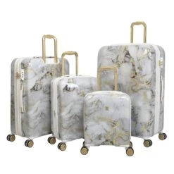 IT Luggage Sheen - 4pc Set (Gold Greyscale Marble) -Travel Storage Store 32980 UK16 2269B08GoldgreyscalemarbleSSFrontpanelset2