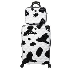 IT Luggage Indulging - 4pc Set (Moo Cow Print) -Travel Storage Store 33198 UK16 3039A08 16 3039A15Moocowblack whiterepeatprintSSFrontpanel25in