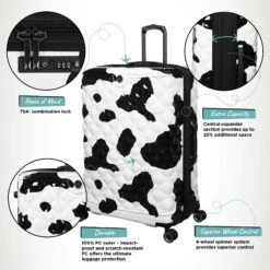 IT Luggage Indulging - Medium Plus (Moo Cow Print) -Travel Storage Store Indulging Moo Large Infographic
