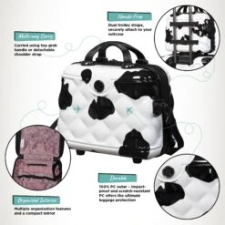IT Luggage Indulging - 4pc Set (Moo Cow Print) -Travel Storage Store Indulging Moo Vanity Infographic 1fdedeca c01b 465f 8a8a 9dd81f0c7fb5