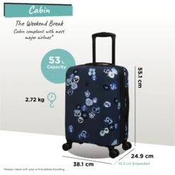 IT Luggage Sheen - 2pc Set (Pansies Floral Blue Depths) -Travel Storage Store Sheen Pansies Cabin dims weights