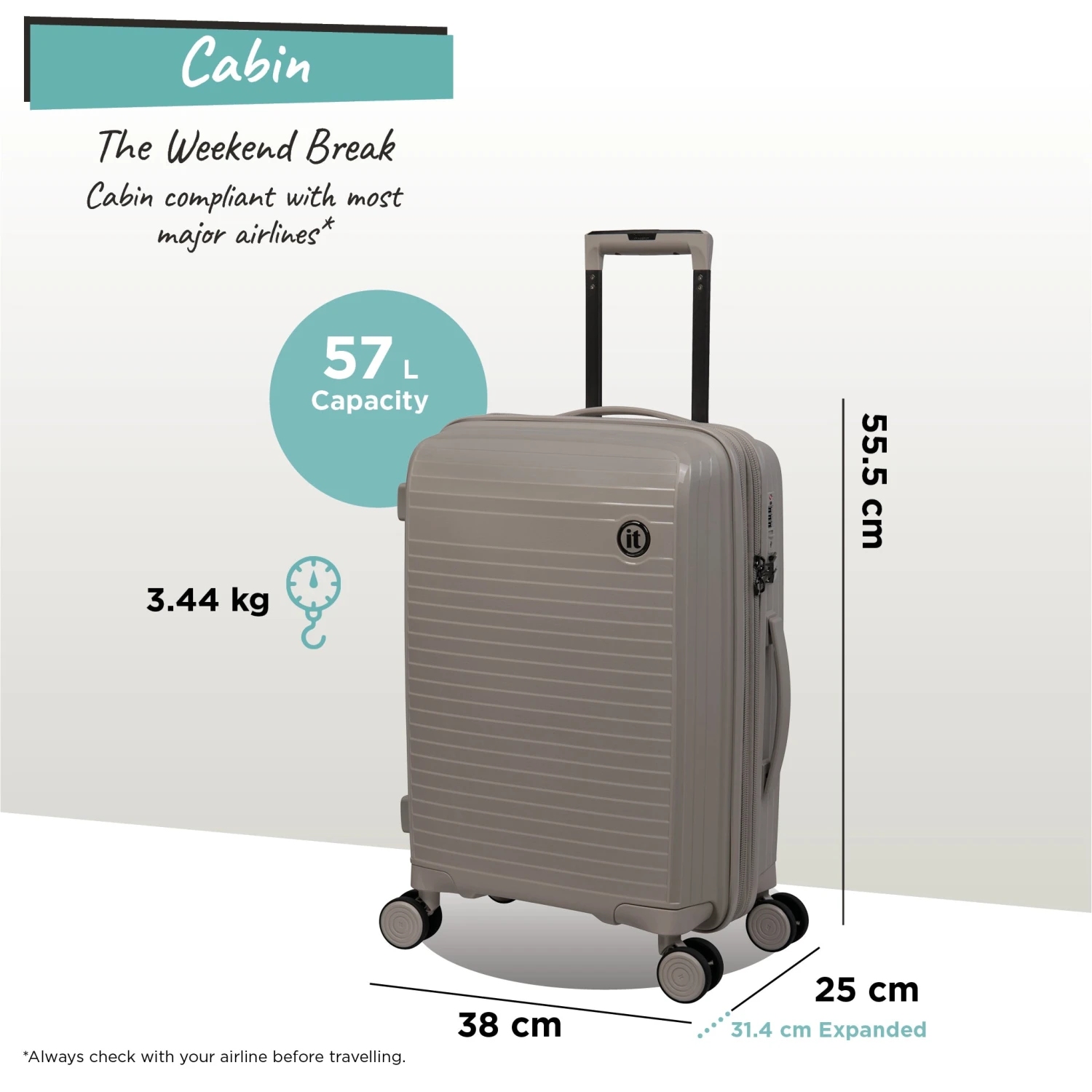 Spontaneous - Cabin (Feather Grey) IT Luggage Spontaneous - Cabin (Feather Grey) -Travel Storage Store Spontaneous Cabin Feather dims weights