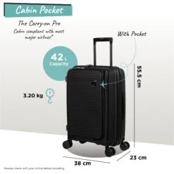 IT Luggage Spontaneous II - Cabin With Pocket (Black) -Travel Storage Store Spontaneous Cabin Pocket blk dims weights