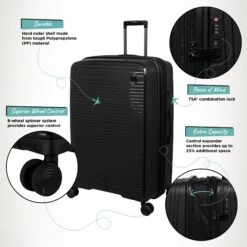 IT Luggage Spontaneous - 3pc Set (Black) -Travel Storage Store Spontaneous Large Blk Infographic