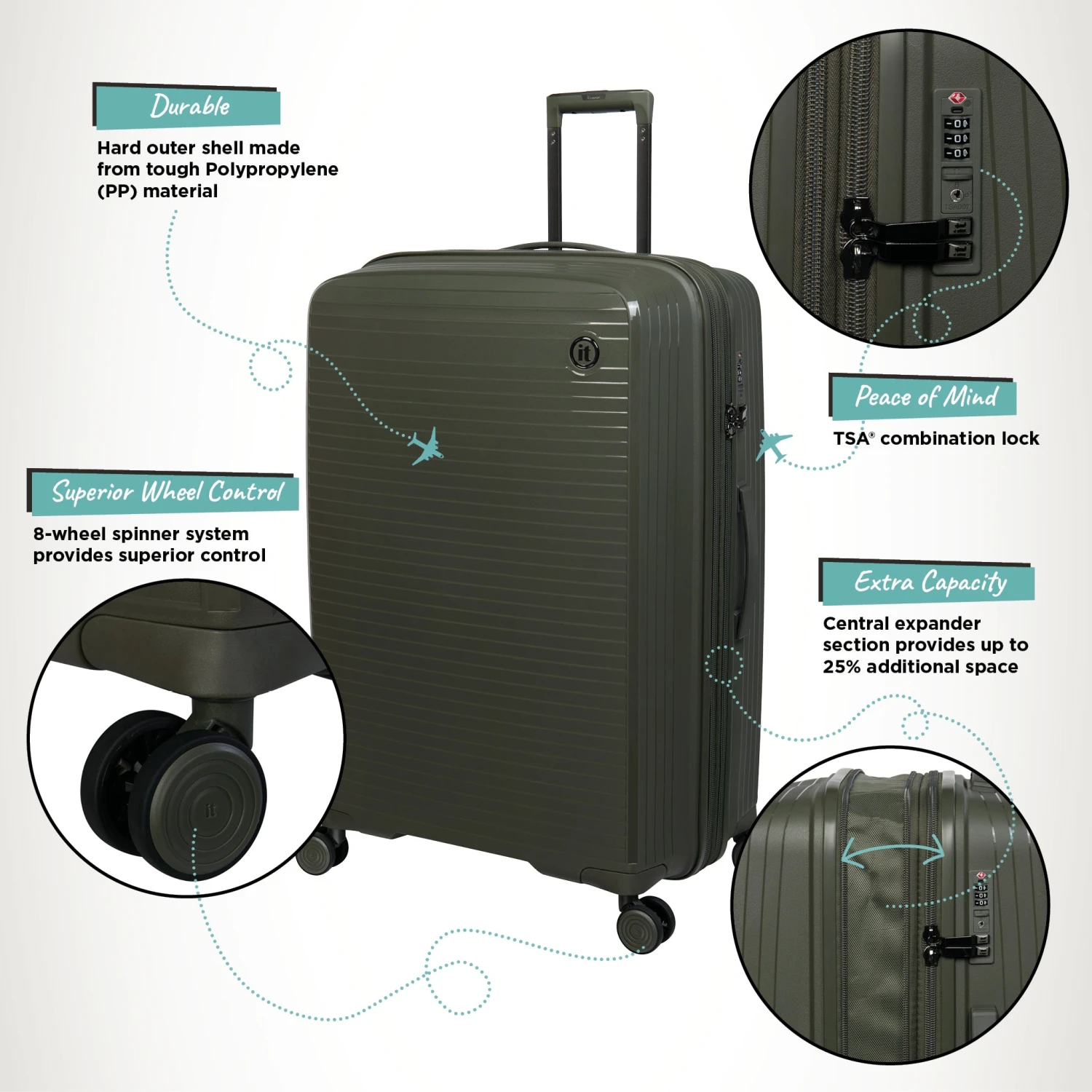 Spontaneous - Medium Plus (Olive Night) IT Luggage Spontaneous - Medium Plus (Olive Night) -Travel Storage Store Spontaneous Large Olive Infographic dc45d77c 2544 40cd b083 873421472490