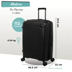IT Luggage Spontaneous - Medium Plus (Black) -Travel Storage Store Spontaneous Med blk dims weights