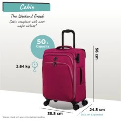 IT Luggage Trinary - Cabin (Viva Magenta) -Travel Storage Store Trinary cabin magenta dims weights